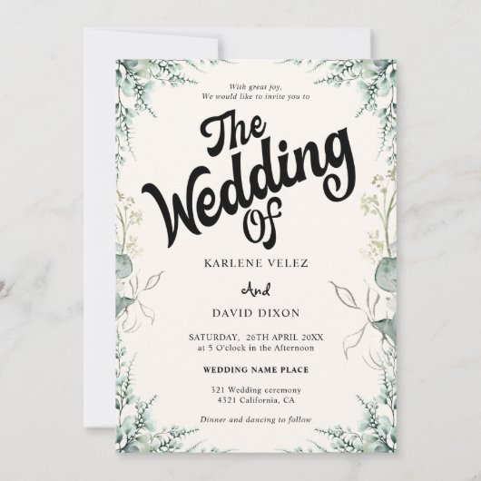 Invitation Élégant script de verdure d'eucalyptus photo (Dos)