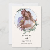 Invitation Élégant script de verdure d'eucalyptus pour photo (Devant)