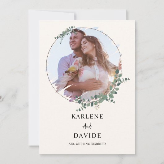 Invitation Élégant script de verdure d'eucalyptus pour photo (Devant)