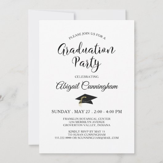 Invitation Élégant Script Diplômé une photo noir blanc (Dos)