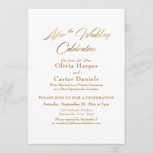 Invitation Élégant script d'or après la célébration Mariage