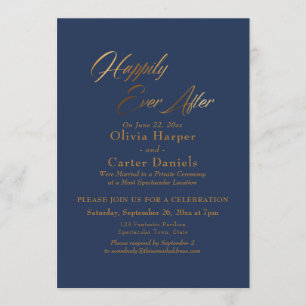 Invitation Élégant script d'or joyeusement après sur Navy
