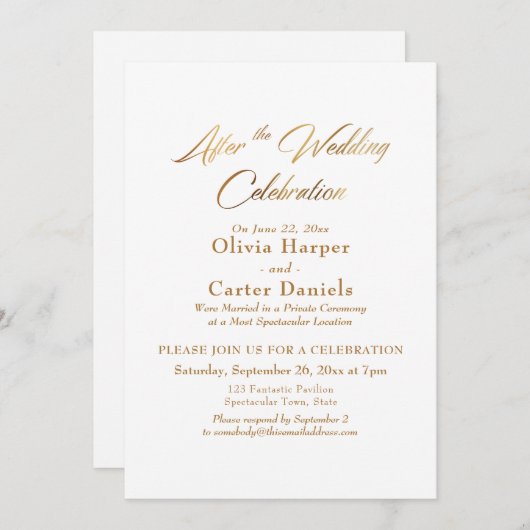 Invitation Élégant Script Doré Après la Célébration de Mariag (Devant / Derrière)