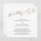 Invitation Élégant script doré Célébrez avec nous Réception (Devant / Derrière)