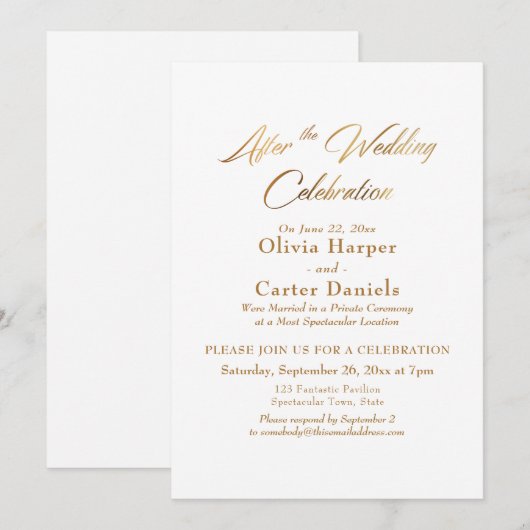 Invitation Élégant Script Doré de Célébration de Mariage (Devant / Derrière)