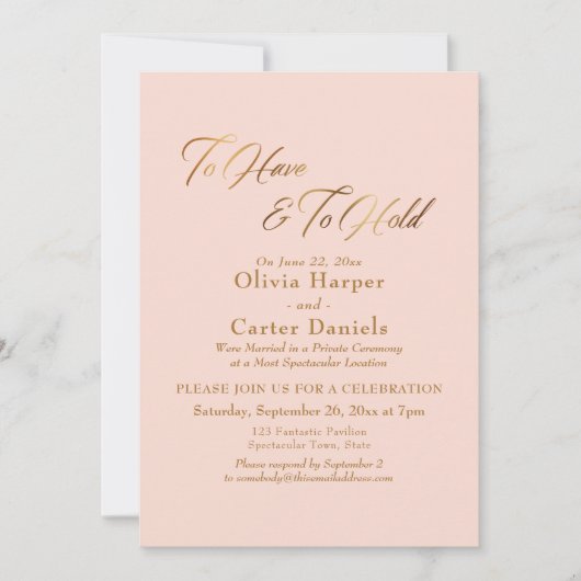 Invitation Élégant script doré pour la réception "À avoir et  (Devant)