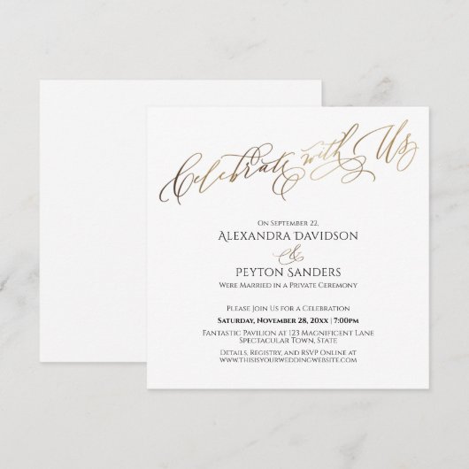 Invitation Élégant Script Doré Réception de Célébration avec (Devant / Derrière)