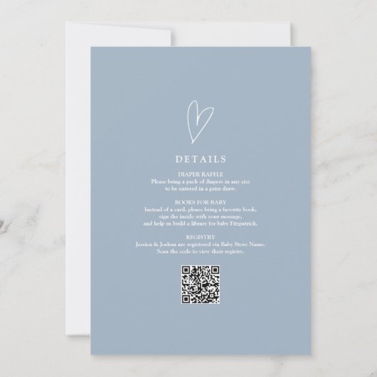 Invitation Élégant Script Dusty Bleu Tout En Un Baby shower (Dos)