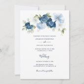 Invitation Élégant Script Dusty Blue Floral Mariage (Devant)