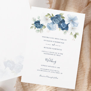 Invitation Élégant Script Dusty Blue Floral Mariage
