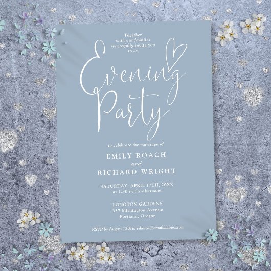 Invitation Élégant Script Dusty Blue Mariage soirée