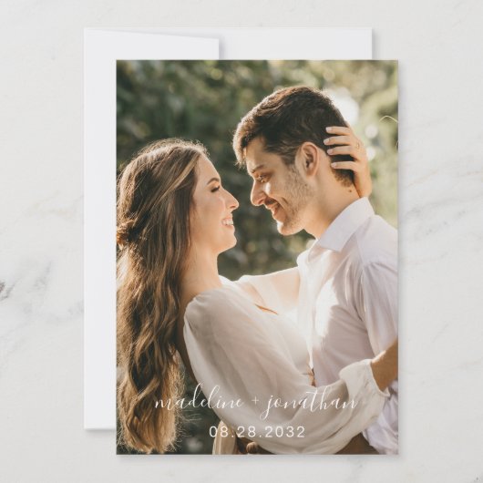 Invitation Élégant Script Dusty Blue Photo QR Code Mariage (Devant)