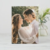 Invitation Élégant Script Dusty Blue Photo QR Code Mariage (Debout devant)