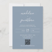 Invitation Élégant Script Dusty Blue Photo QR Code Mariage (Dos)