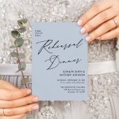 Invitation Élégant Script Dusty Blue Rehearsal Dîner QR