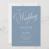 Invitation Élégant Script Dusty Mariage bleu (Devant)