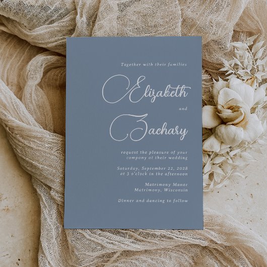 Invitation Élégant Script Dusty Mariage bleu
