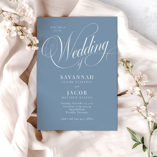 Invitation Élégant Script Dusty Mariage bleu