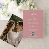 Invitation Élégant script Dusty Pink Photo QR Code Mariage