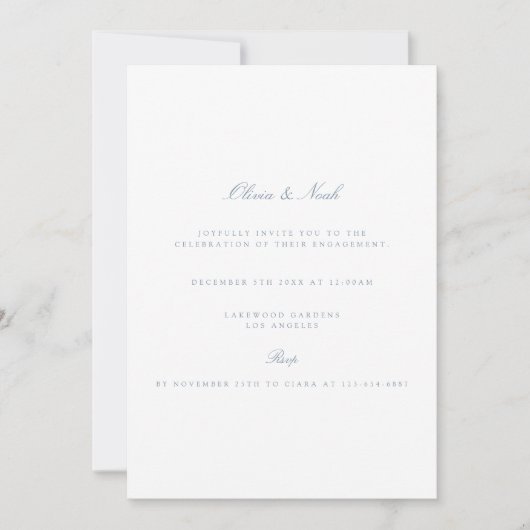 Invitation Élégant Script Dusty & White Fiançailles Invitatio (Devant)