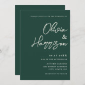 Invitation Élégant Script Emerald Green Tout en un Mariage (Devant / Derrière)