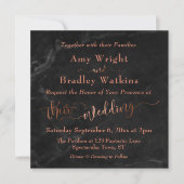 Invitation Élégant script en cuivre avec marbre noir | MARIAG (Devant)