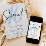 Invitation Élégant script en marbre blanc bleu photo Sweet 16<br><div class="desc">Vous cherchez l'invitation parfaite et la plus cool Sweet 16 anniversaire de fête? Obtenez cette tendance et chic girly modifiable bleu clair 16 et élégant marbre blanc,  script photo Sweet 16 invitation,  ajoutez votre photo à l'arrière avec un élégant script signature. Contactez-moi si vous souhaitez changer le 16.</div>