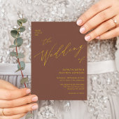 Invitation Élégant script en or en terre cuite tout en un Mar