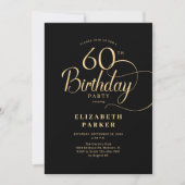 Invitation Élégant script en or noir simple 60e anniversaire (Devant)
