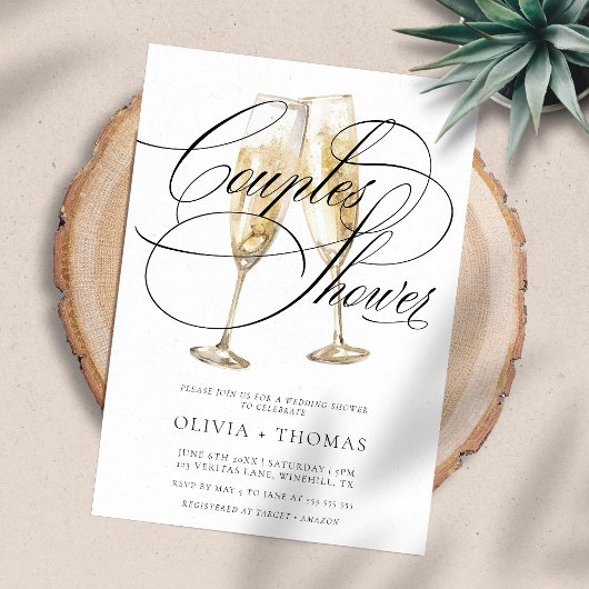 Invitation Élégant Script Engagement Partie Couples Douche