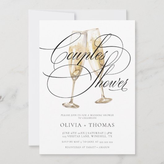 Invitation Élégant Script Engagement Partie Couples Douche (Devant)