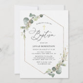 Invitation Elégant script eucalyptus cadre baptism (Devant)