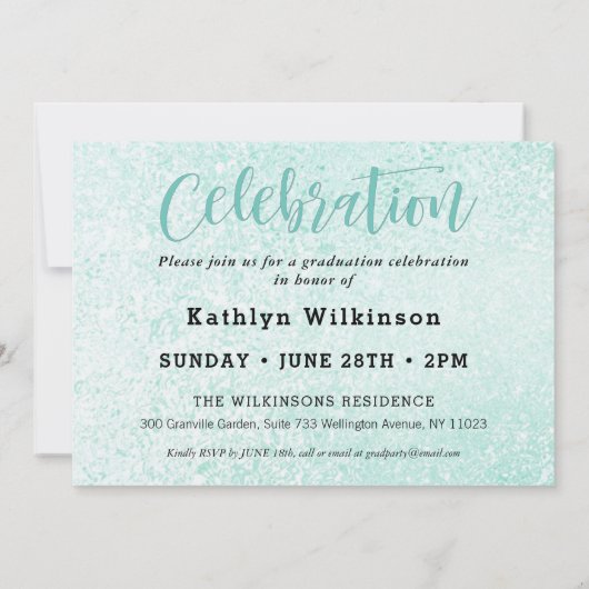 Invitation Élégant Script Eucalyptus Vert 3 Photo Grad (Dos)