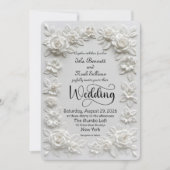 Invitation Elegant Script Faux Embossed Roses Formal Wedding  (Devant)
