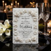 Invitation Elegant Script Faux Embossed Roses Formal Wedding 