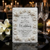 Invitation Elegant Script Faux Embossed Roses Formal Wedding