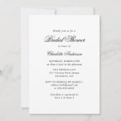 Invitation Élégant Script Fête des mariées noir et blanc (Devant)
