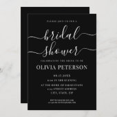 Invitation Élégant Script Fête des mariées noir et blanc (Devant / Derrière)
