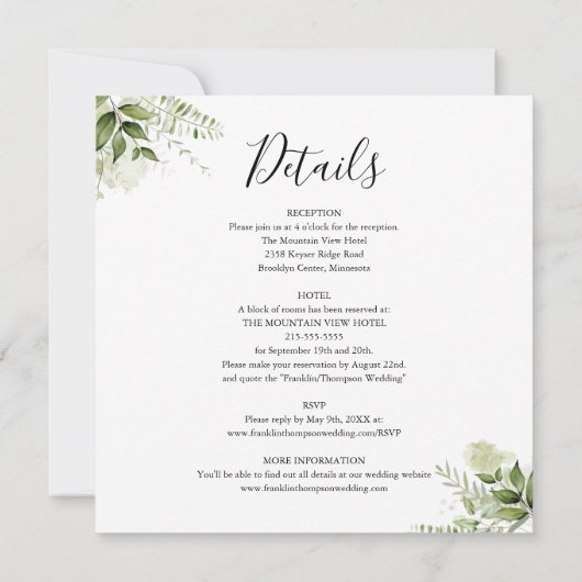 Invitation Élégant Script Feuille Tout en un Mariage (Dos)