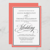 Invitation Élégant script fleurit avec bordure de corail (Devant / Derrière)
