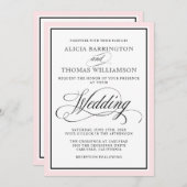 Invitation Élégant script fleurit avec bordure rose pâle (Devant / Derrière)