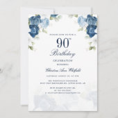 Invitation Élégant script floral 90e anniversaire (Devant)