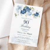 Invitation Élégant Script Floral 90e anniversaire