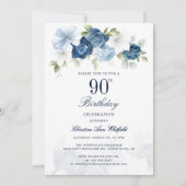 Invitation Élégant Script Floral 90e anniversaire (Devant)