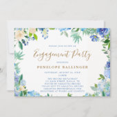 Invitation Élégant script floral Dusty Blue Engagement Party (Devant)