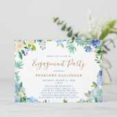 Invitation Élégant script floral Dusty Blue Engagement Party (Debout devant)