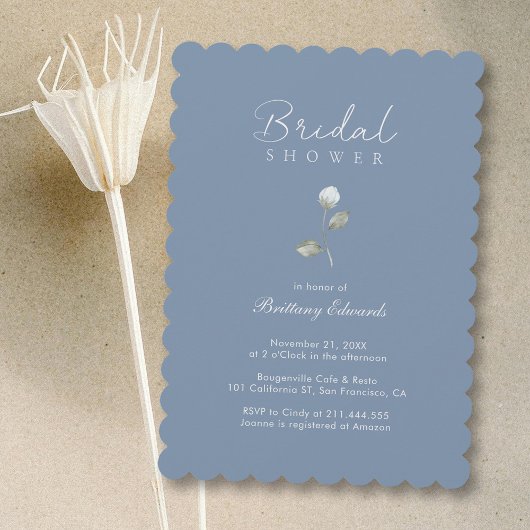 Invitation Élégant Script & Floral : Fête des mariées bleu Du