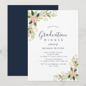 Invitation Elegant script floral graduation dinner (Devant / Derrière)