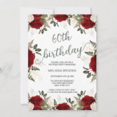Invitation Élégant Script Floral Red Rose Photo 60e anniversa (Devant)