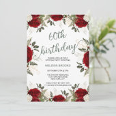 Invitation Élégant Script Floral Red Rose Photo 60e anniversa (Debout devant)